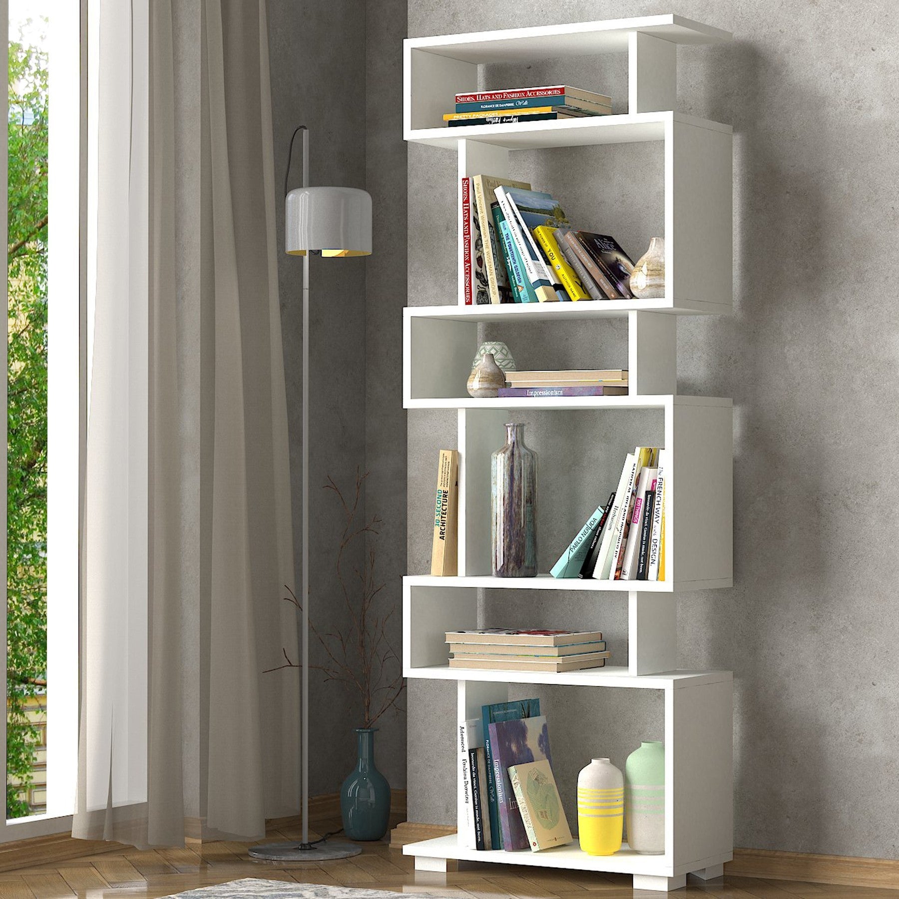 Biblioteca Blok, alb, PAL melaminat, 60x165x20 cm