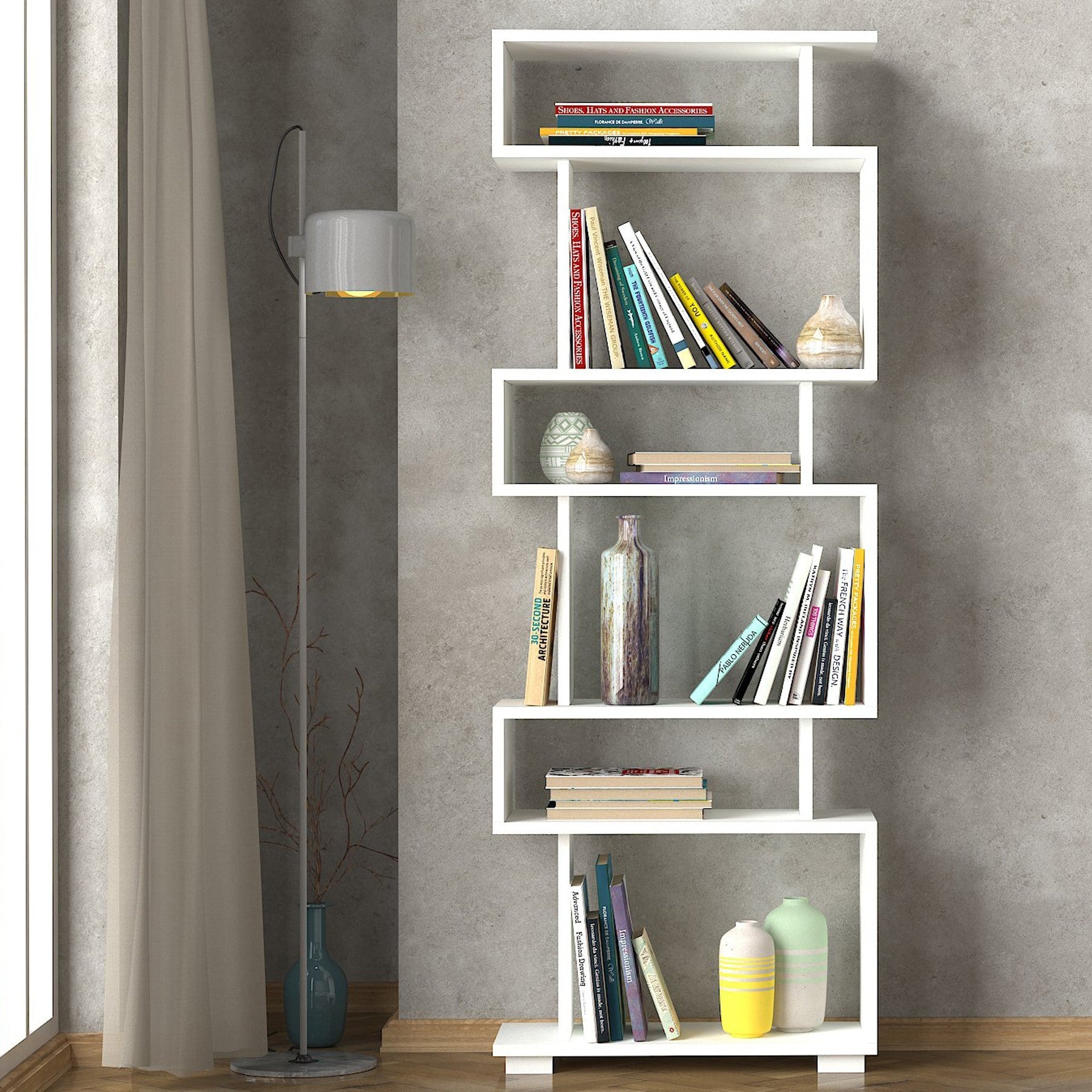 Biblioteca Blok, alb, PAL melaminat, 60x165x20 cm