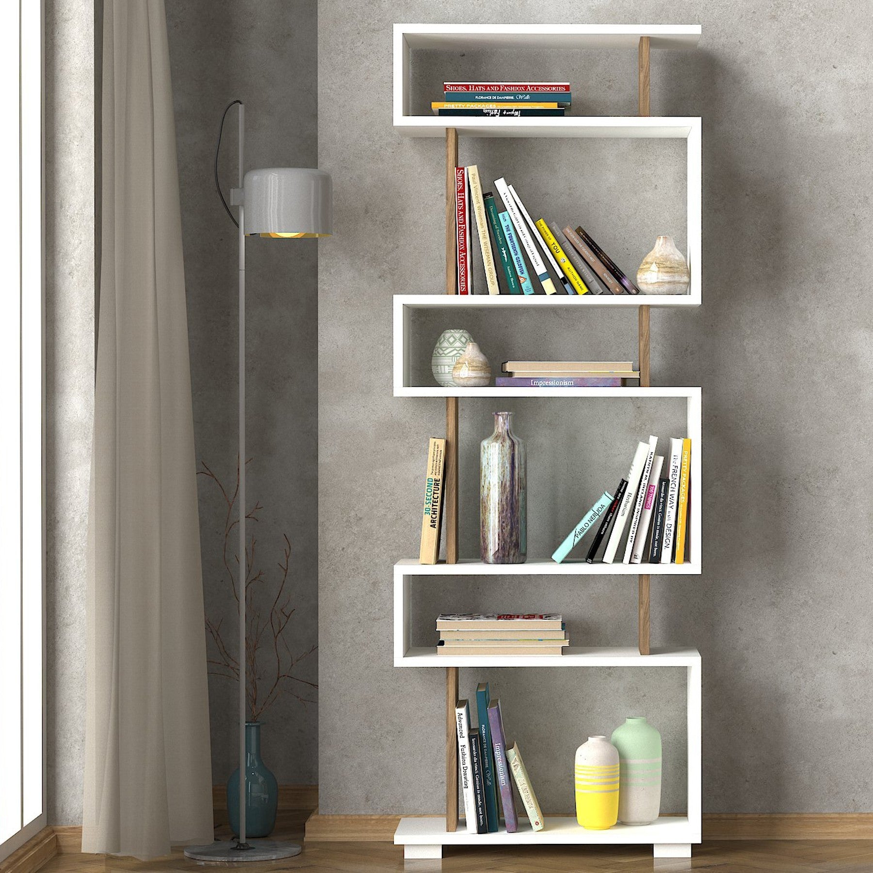 Biblioteca Blok, alun/alb, PAL melaminat, 60x165x20 cm
