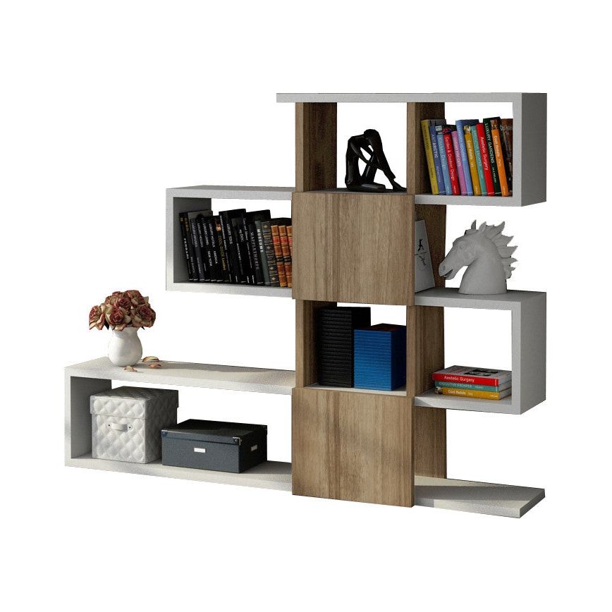 Biblioteca Karlin, din PAL melaminat, alb/alun, 120x20x109 cm