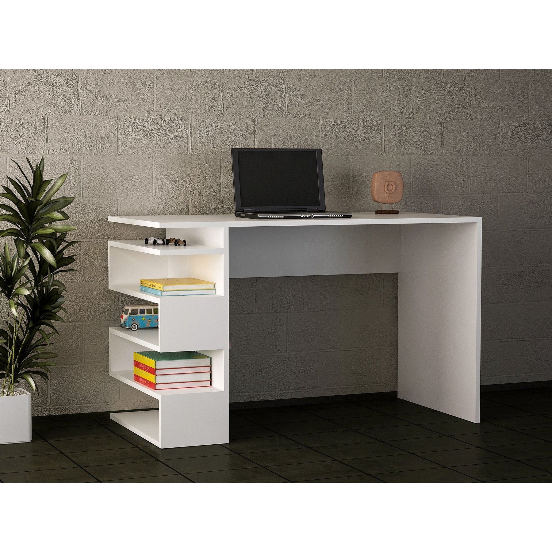 Birou Snake, din PAL melaminat, alb, 120x60x75 cm