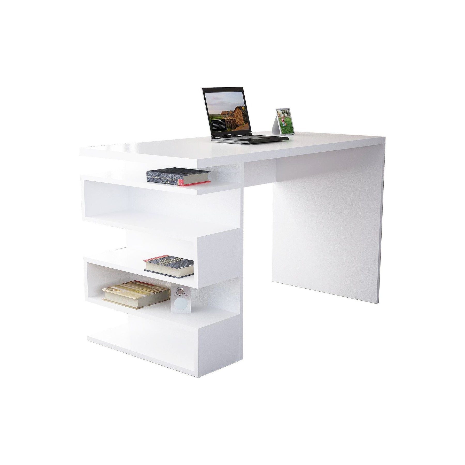 Birou Snake, din PAL melaminat, alb, 120x60x75 cm