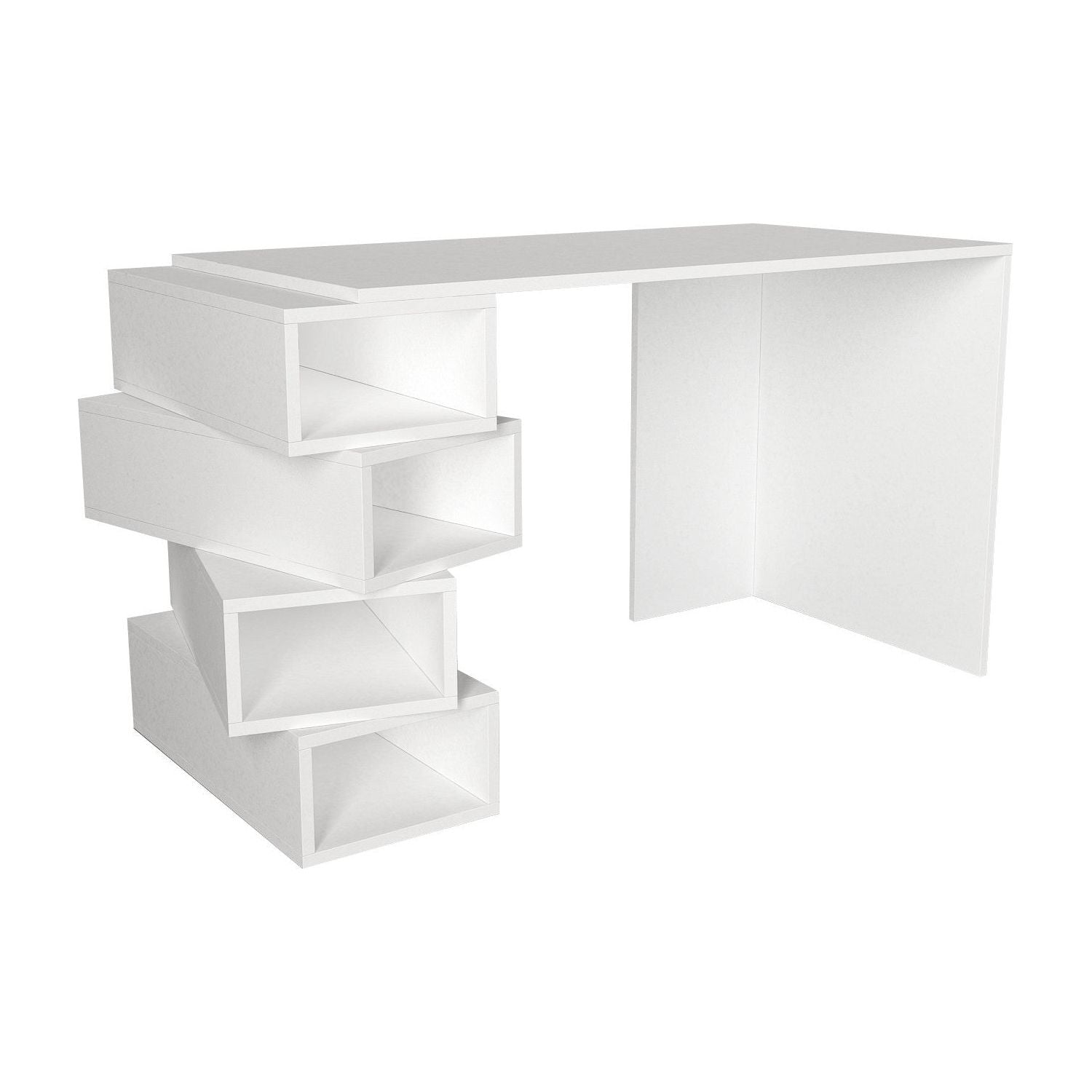 Birou Jenga, din PAL melaminat, alb, 130x60x75 cm