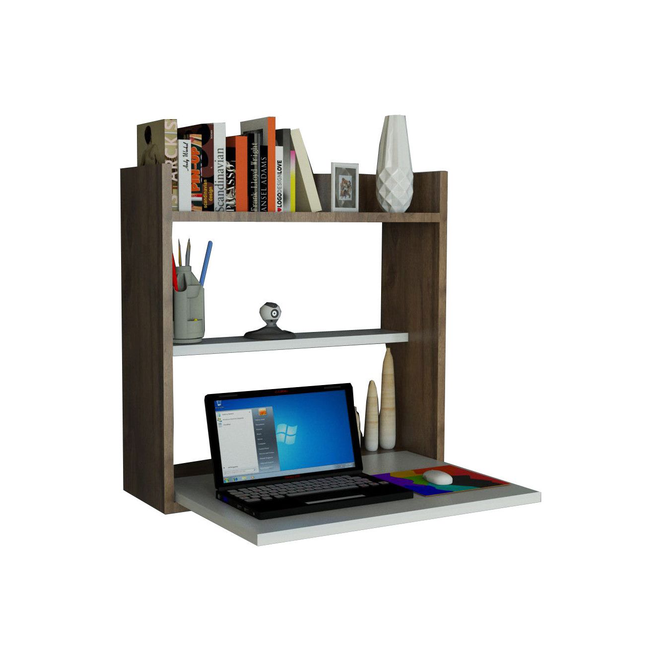 Birou pentru laptop 745DCD3809, din PAL melaminat, alb/alun, 60x50x60 cm