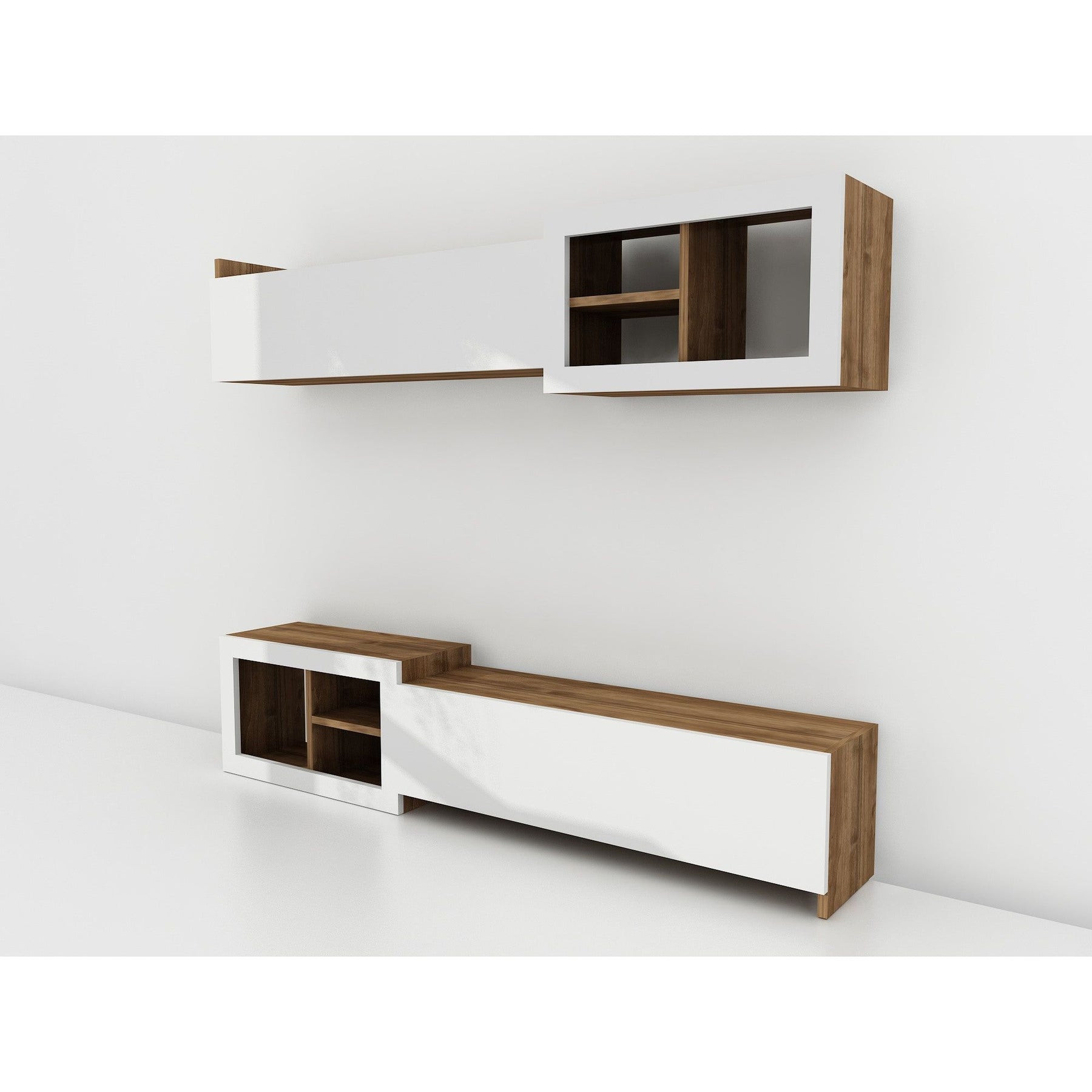 Living TV Prag, alb/nuc, PAL melaminat, 160x35x27 cm