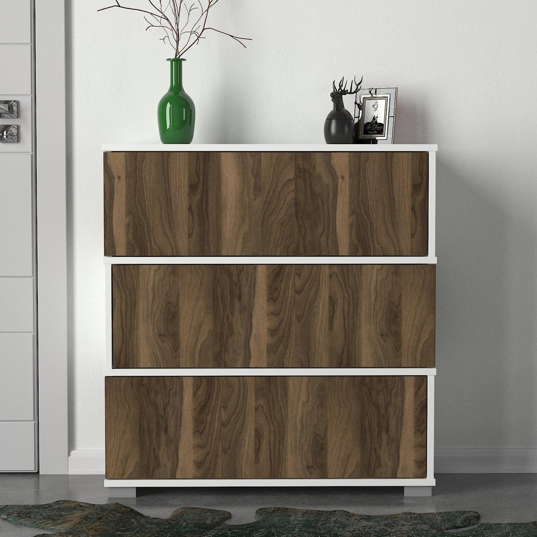 Pantofar Napolyon, din PAL melaminat, alb/nuc, 90x30x93 cm