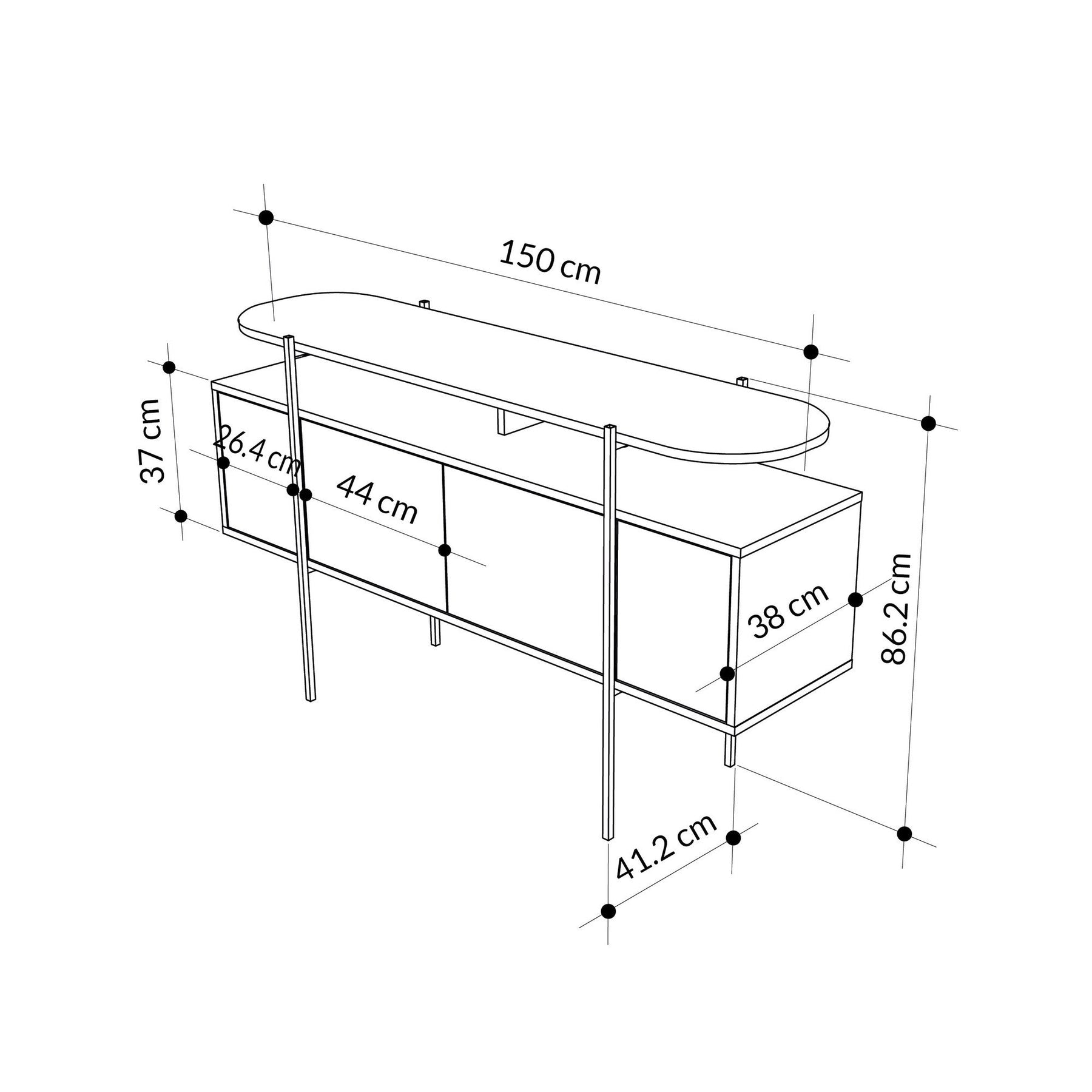 Consola Hanley, negru/alb, PAL, 150x38x86 cm