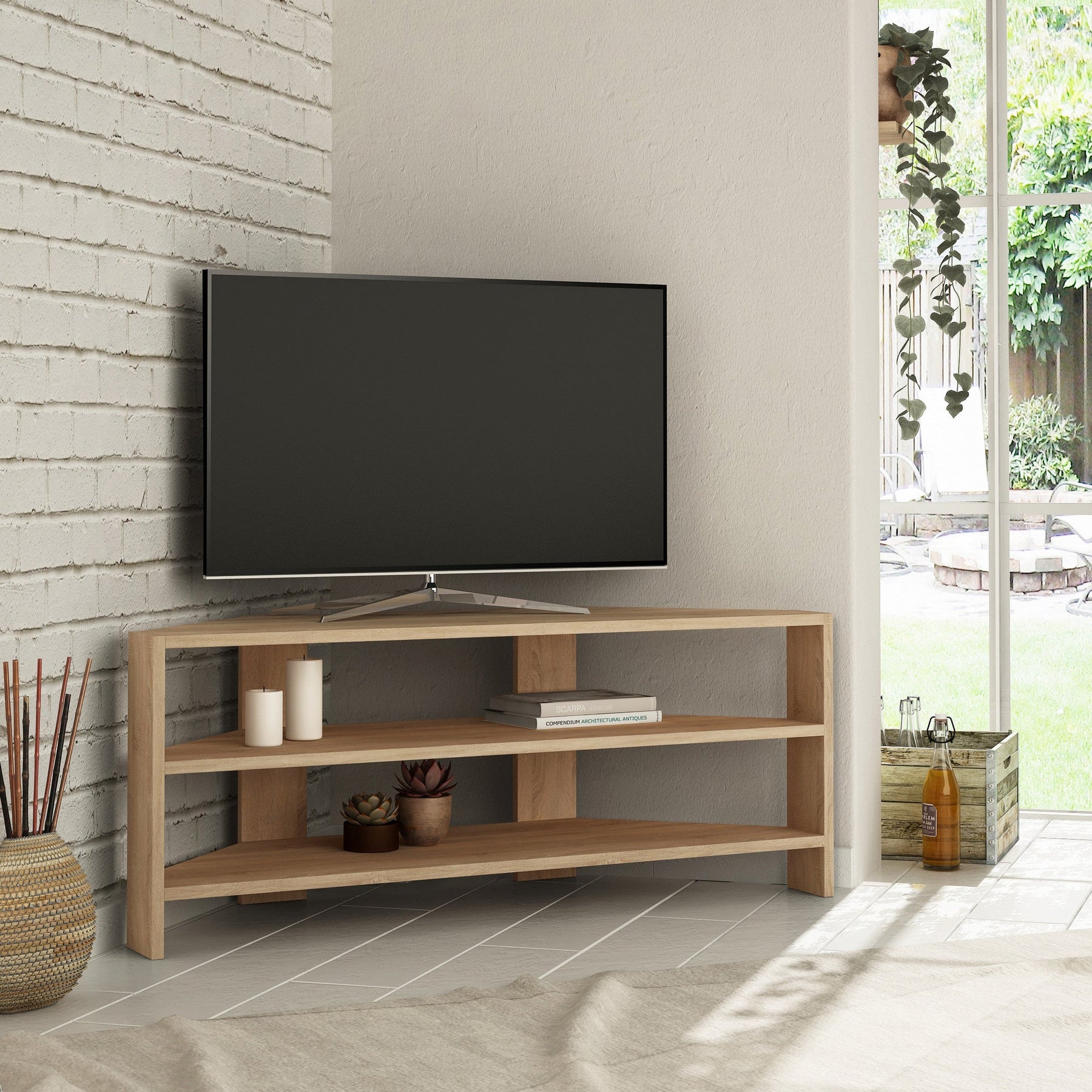 Comoda TV Thales Corner, stejar, PAL melaminat, 114x36x45 cm