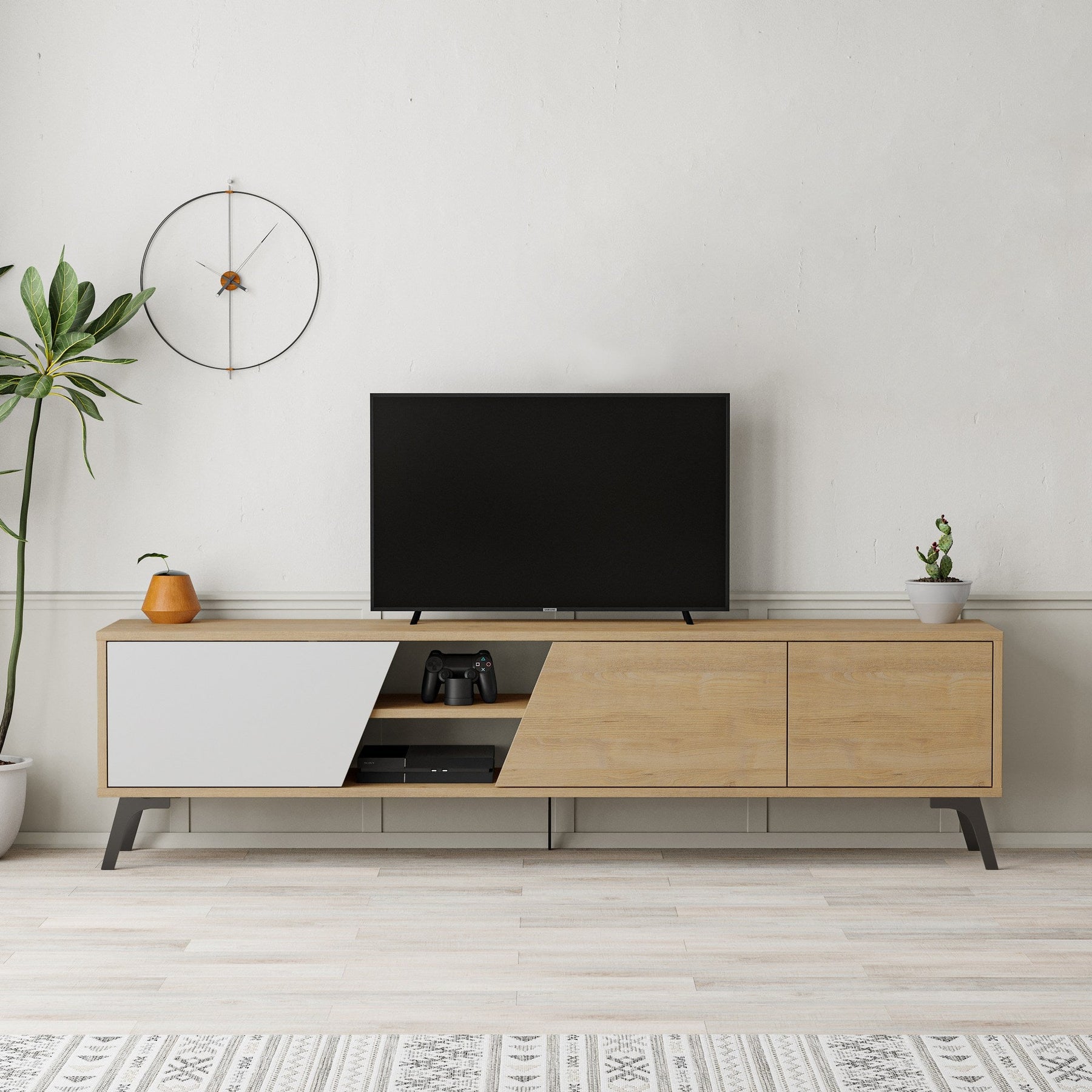 Comoda TV Fiona, stejar/alb, PAL, 180x36x48 cm