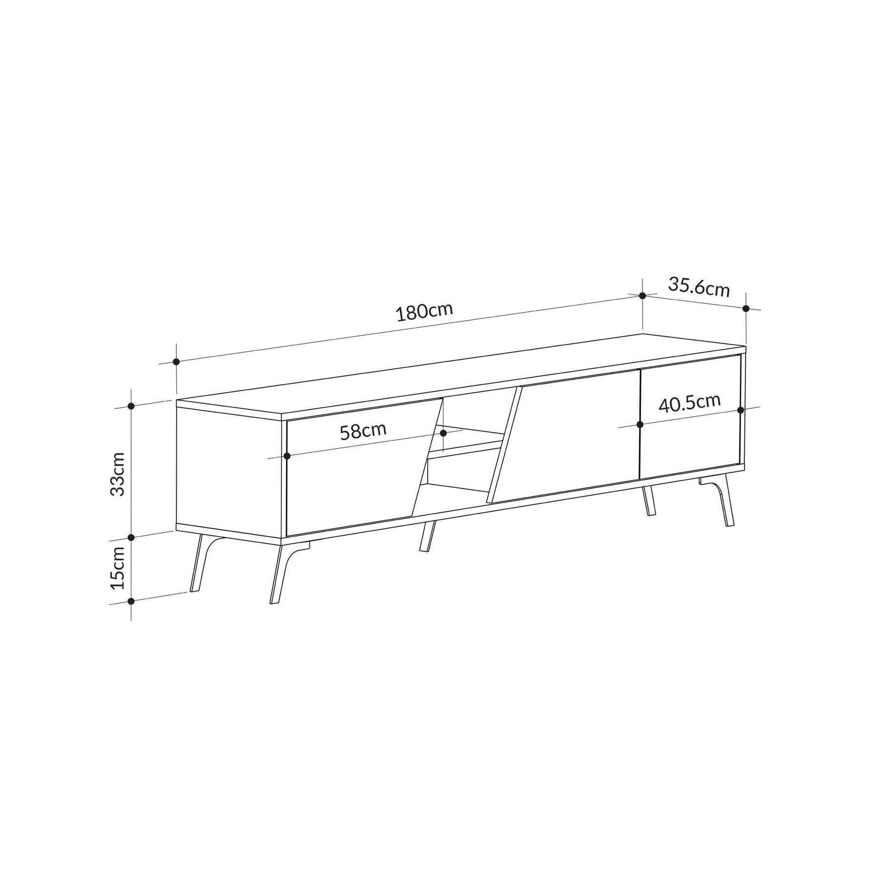 Comoda TV Fiona, stejar/alb, PAL, 180x36x48 cm