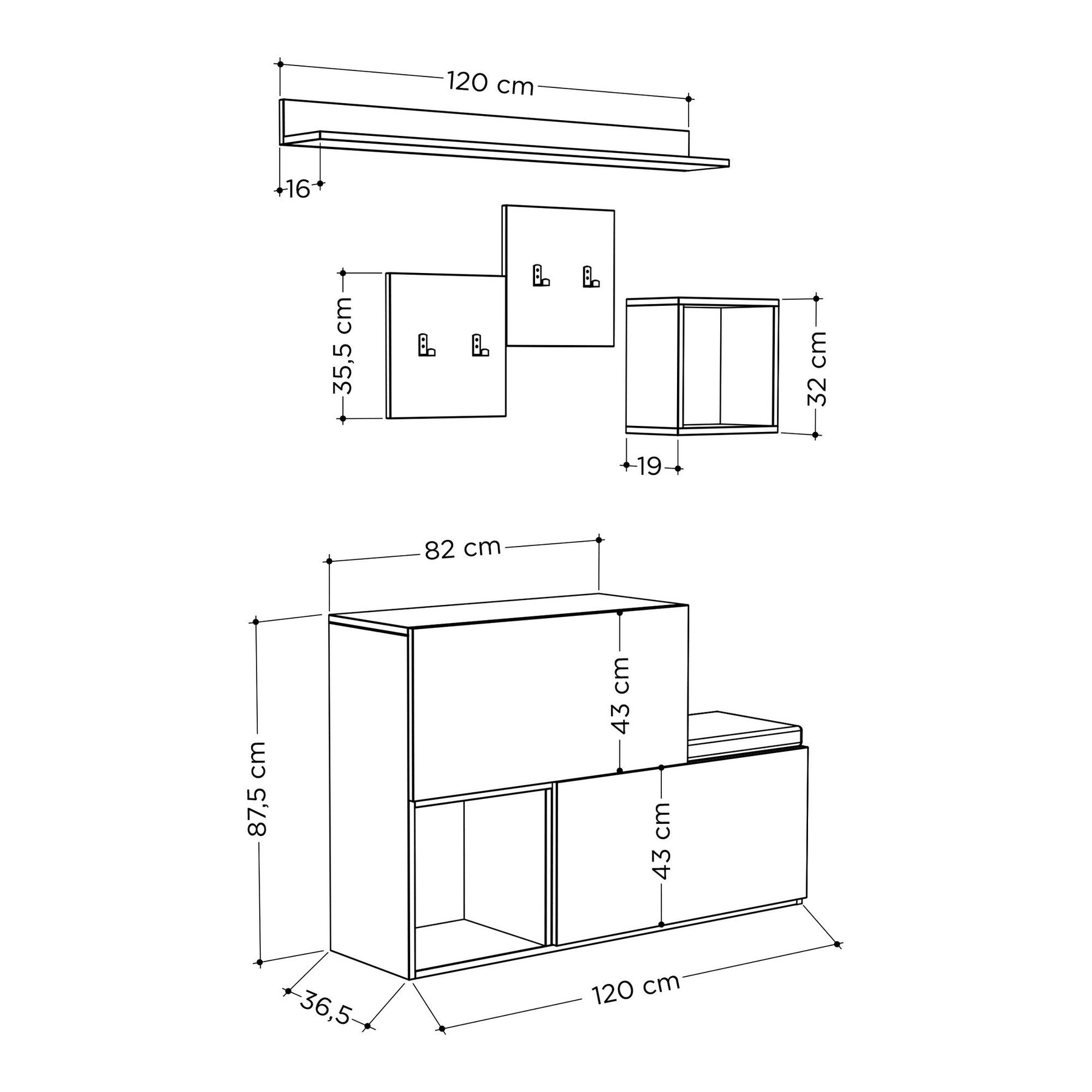 Cuier cu pantofar Holdon, din PAL melaminat, alb, 120x40