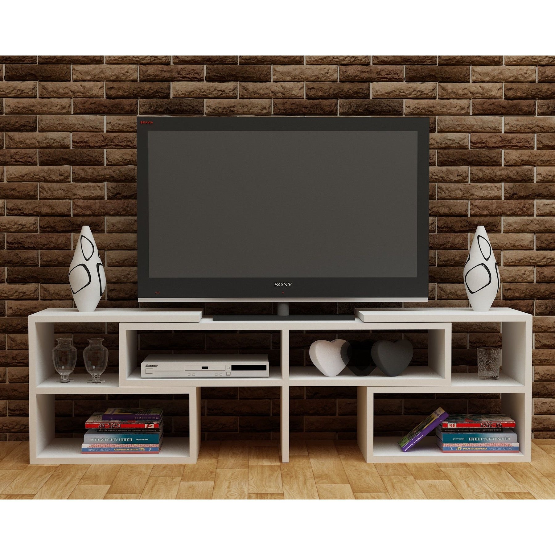 Comoda TV Care, alb, PAL, 137x30x40 cm