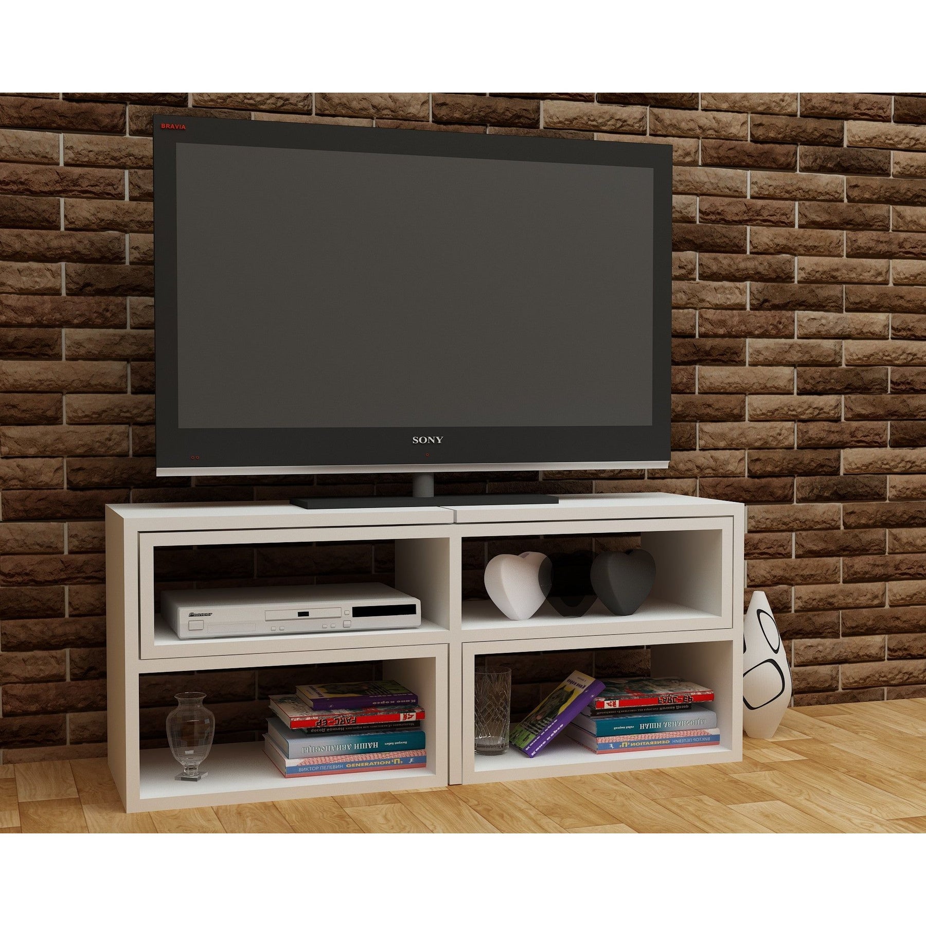 Comoda TV Care, alb, PAL, 137x30x40 cm