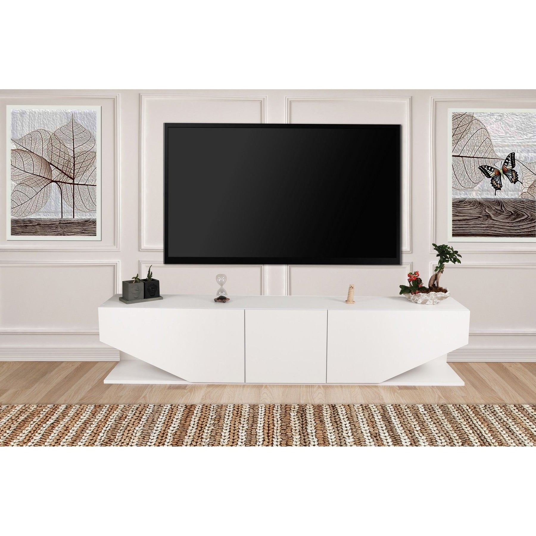 Comoda TV Inci, din PAL melaminat, alb, 180x30x40 cm
