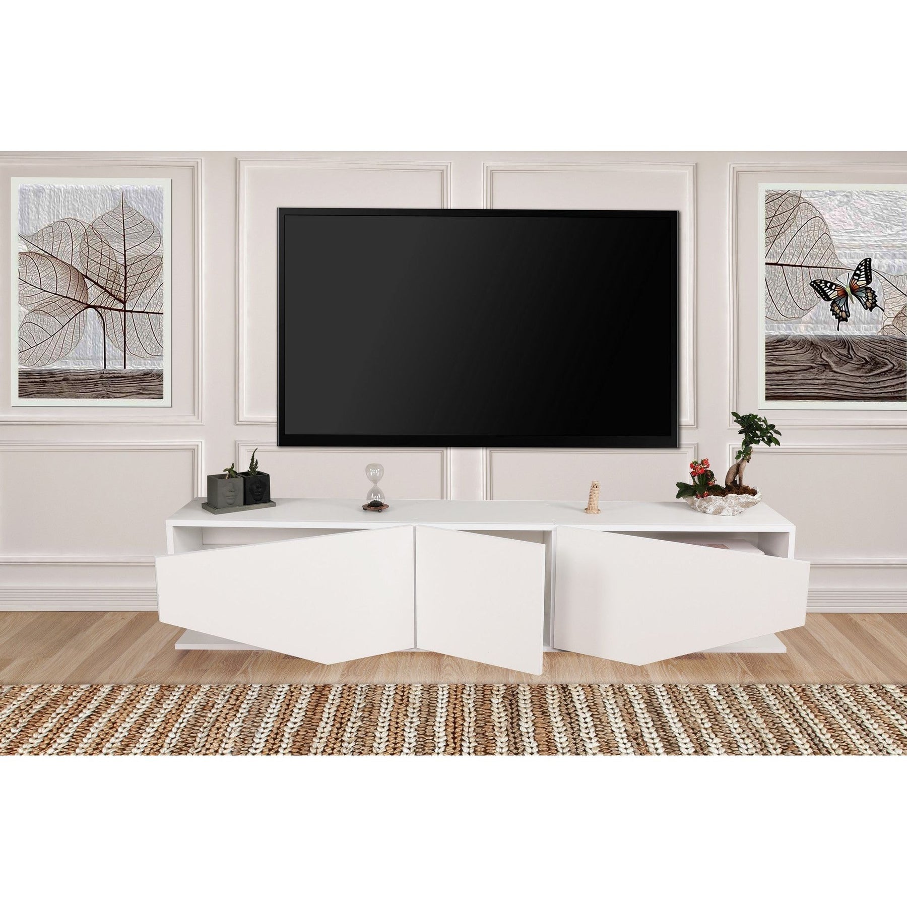 Comoda TV Inci, din PAL melaminat, alb, 180x30x40 cm
