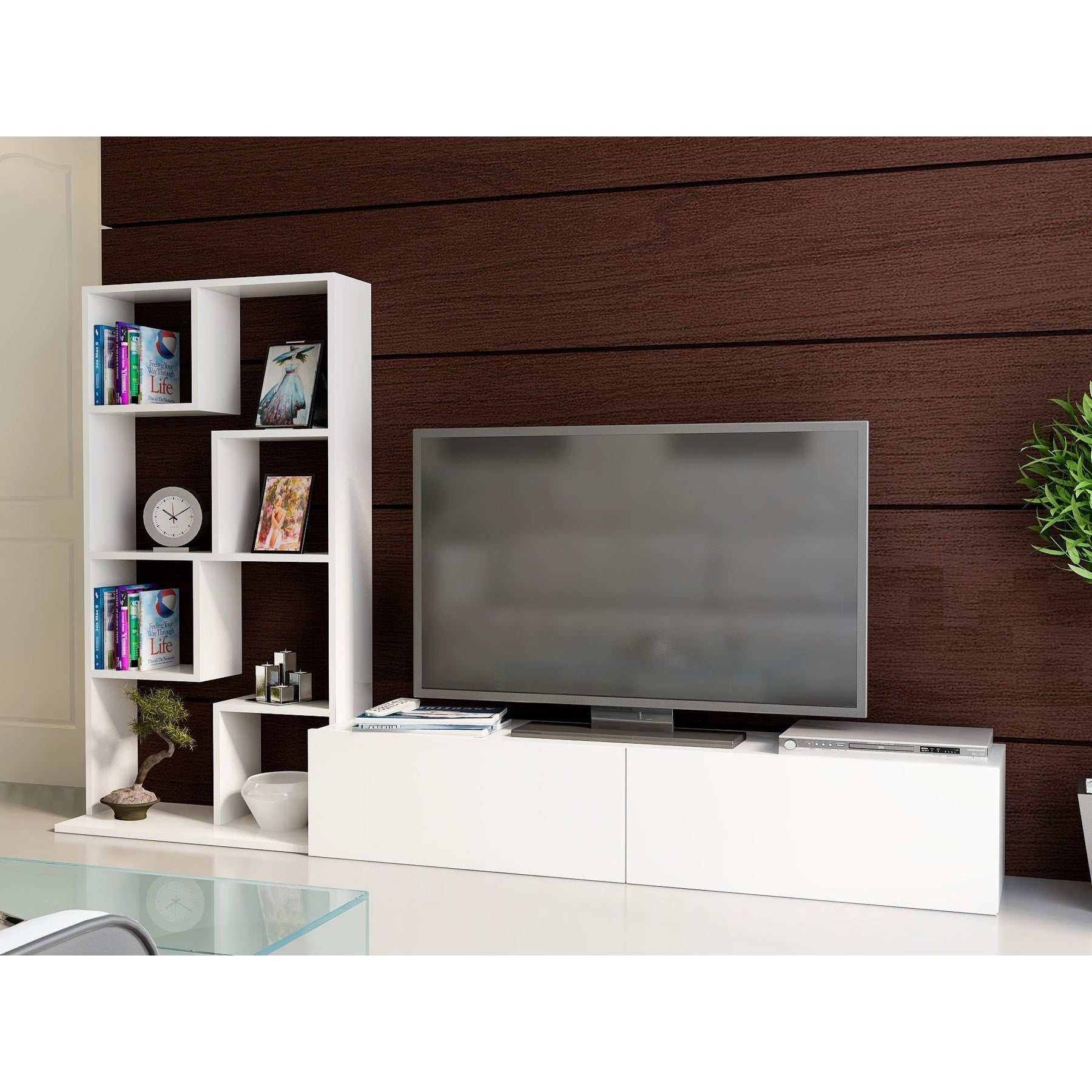 Set Living Bare, din PAL melaminat, alb, 220x33.8x133.8 cm