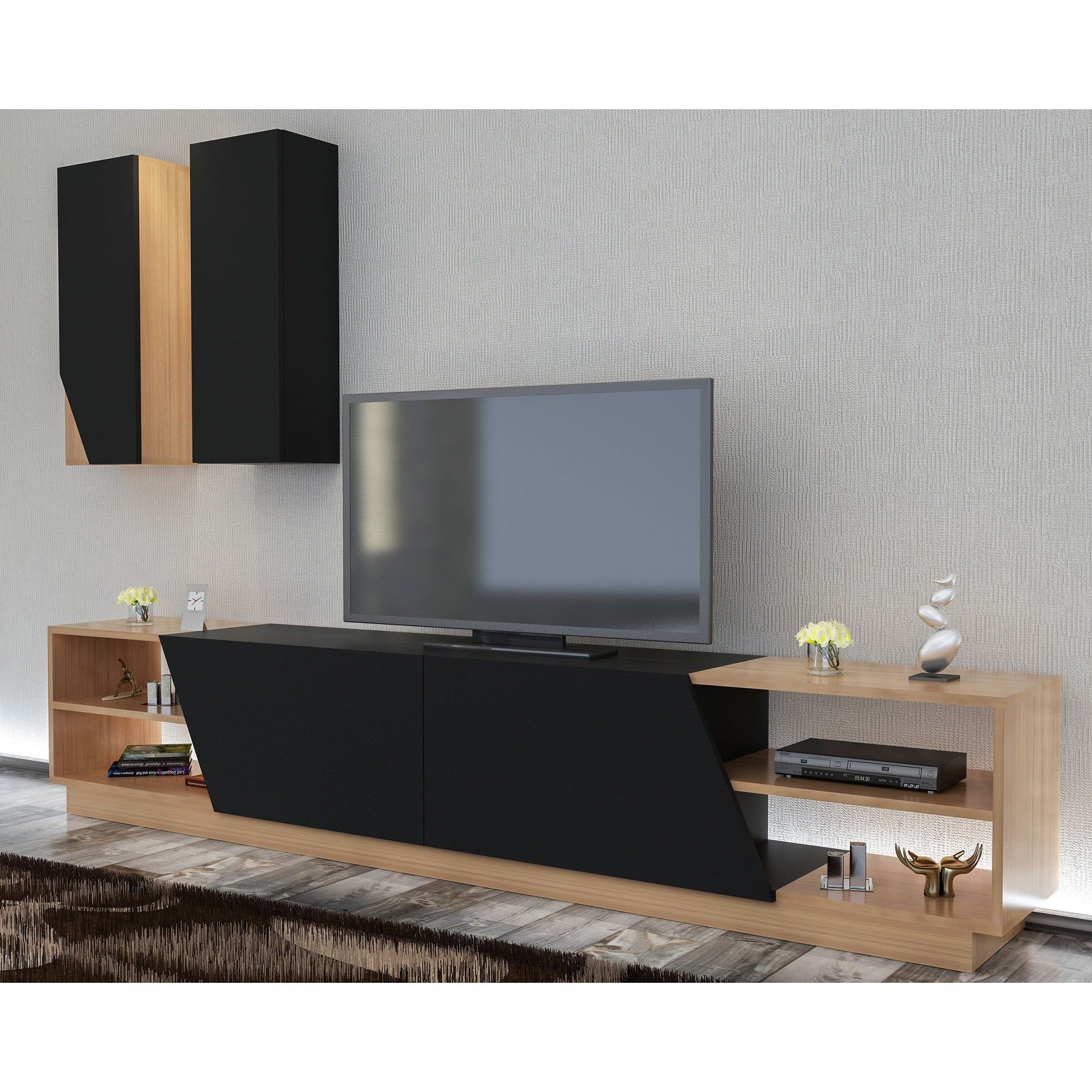 Set Living Zebra, din PAL melaminat, negru/tec, 240x38x47 cm