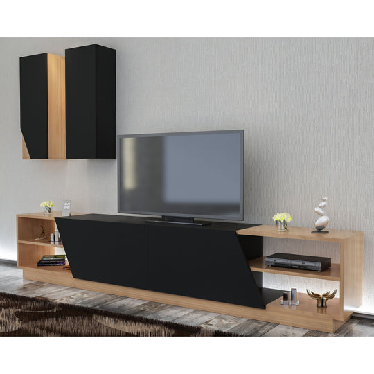 Set Living Zebra, din PAL melaminat, negru/tec, 240x38x47 cm