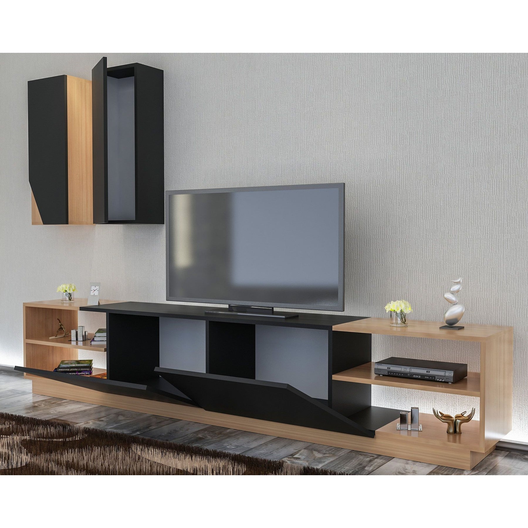 Set Living Zebra, din PAL melaminat, negru/tec, 240x38x47 cm