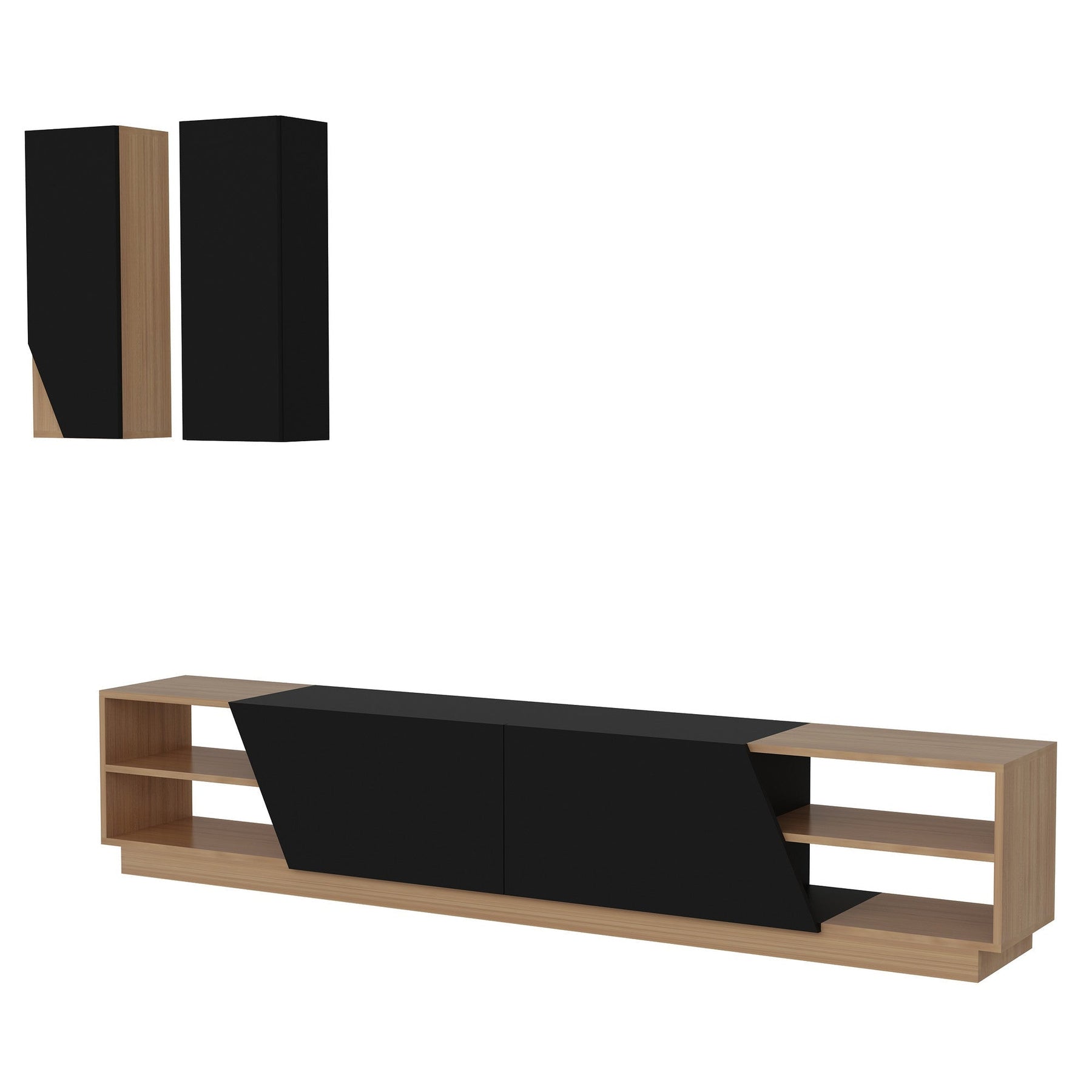 Set Living Zebra, din PAL melaminat, negru/tec, 240x38x47 cm