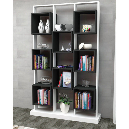 Biblioteca Edge, din PAL melaminat, alb/negru, 120x30x188 cm