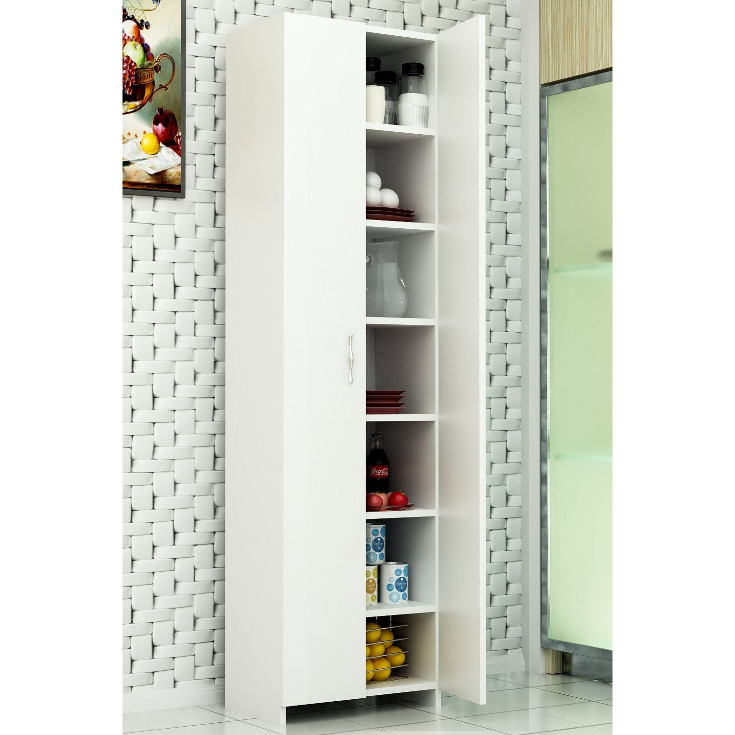 Dulap multifunctional Atlantis, din PAL melaminat, alb, 49x30x182 cm