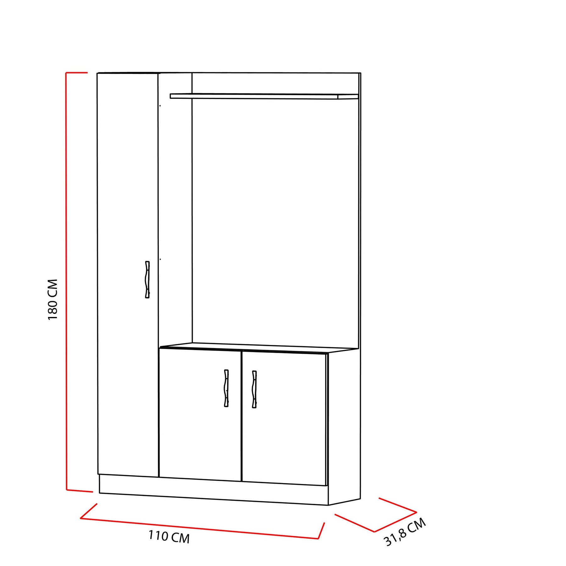 Garderoba hol Naturel, din PAL melaminat, alb, 110x32x180 cm