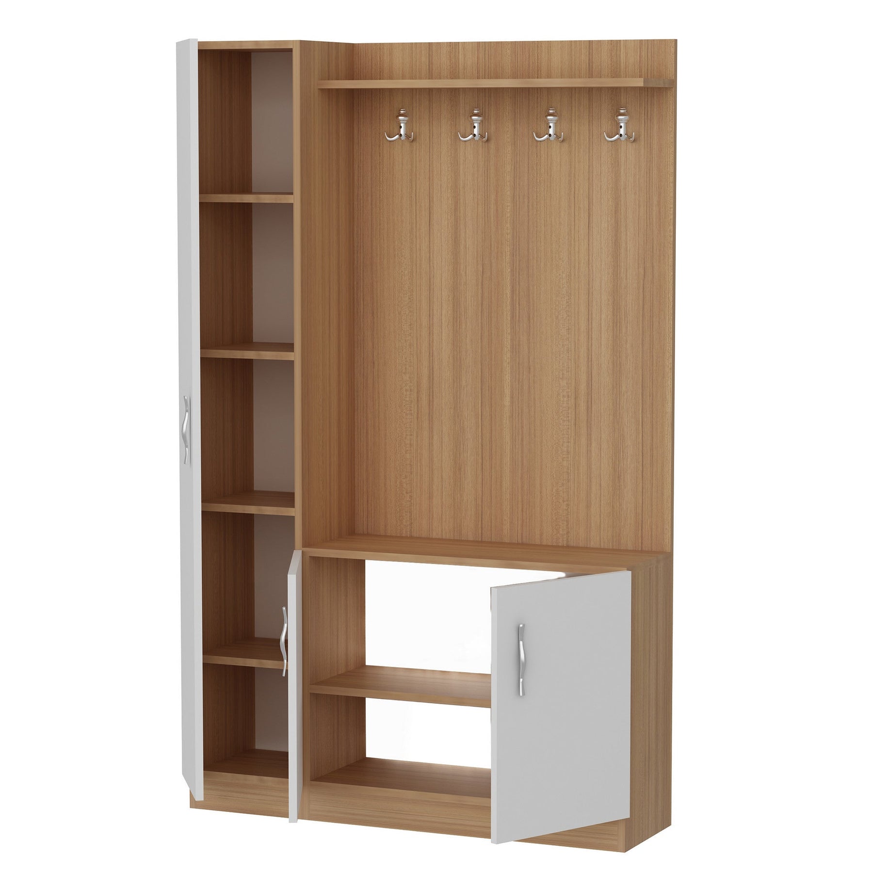 Garderoba hol Naturel, din PAL melaminat, tec/alb, 110x32x180 cm