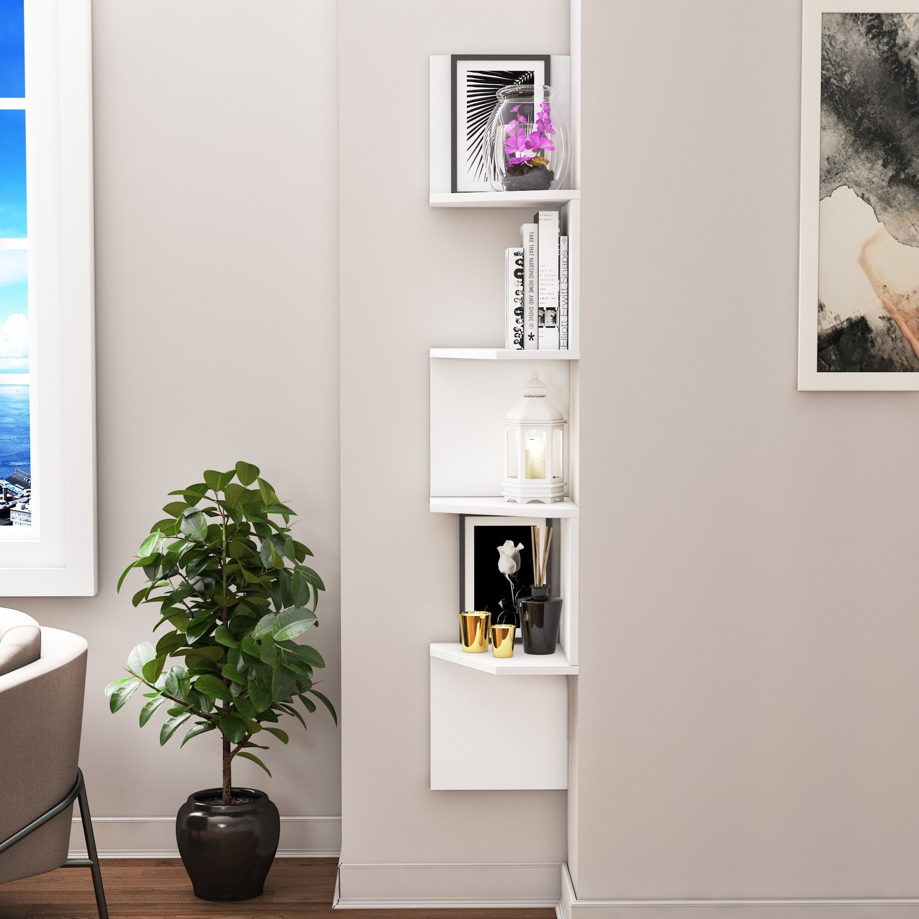 Biblioteca Desaldo, alb, PAL, 30x30x155 cm