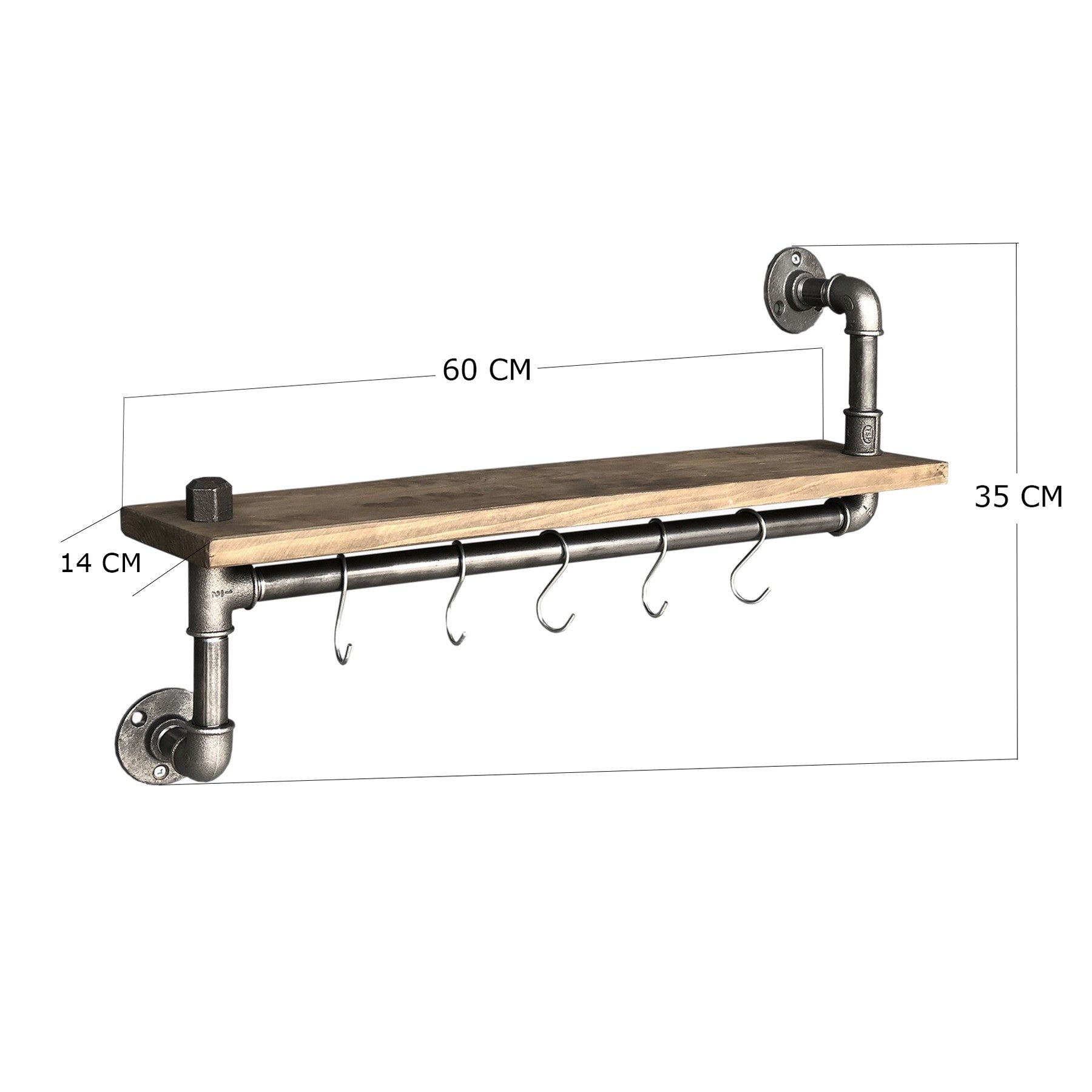 Raft bucatarie BoruRaf008, lemn de molid/metal, 60x35x14 cm