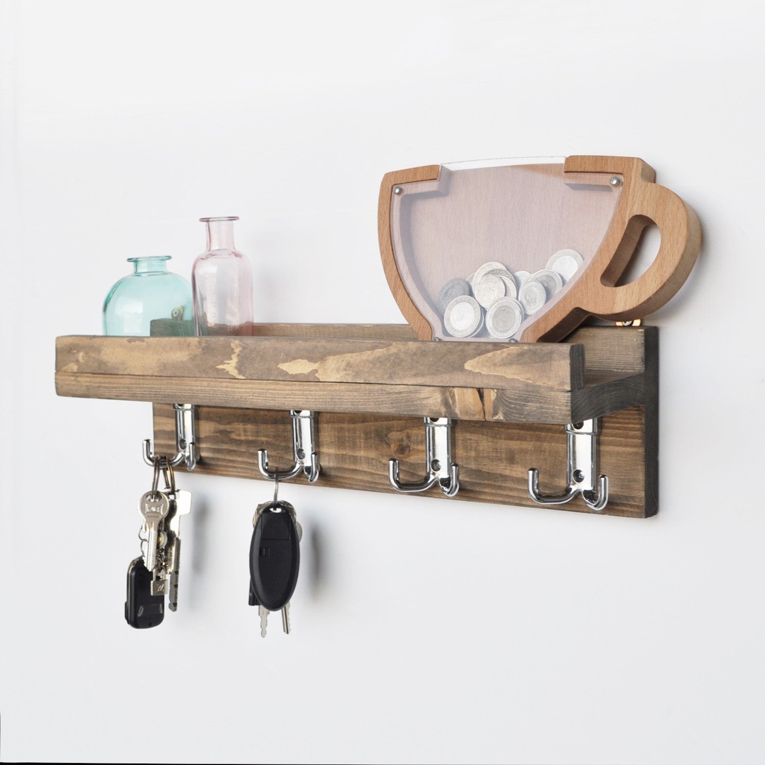 Raft cu agatatori Aa037, 100% lemn, 40x11x11 cm