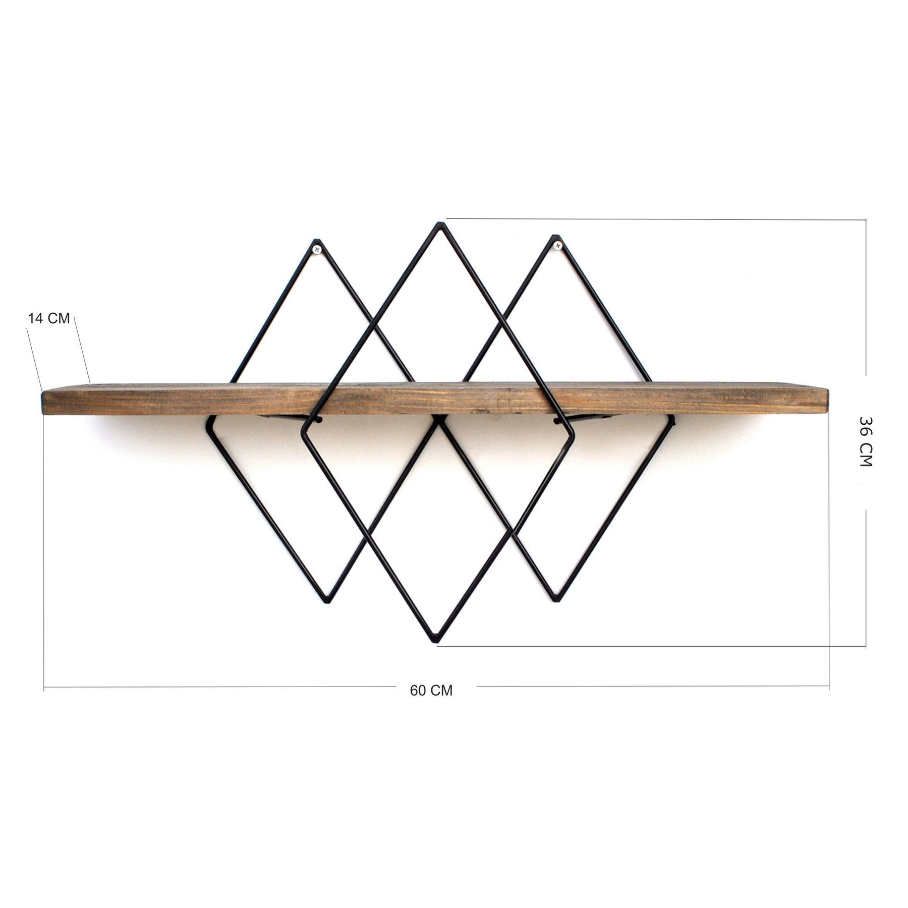 Raft WR033, maro/negru, lemn de molid/metal, 60x15x31 cm