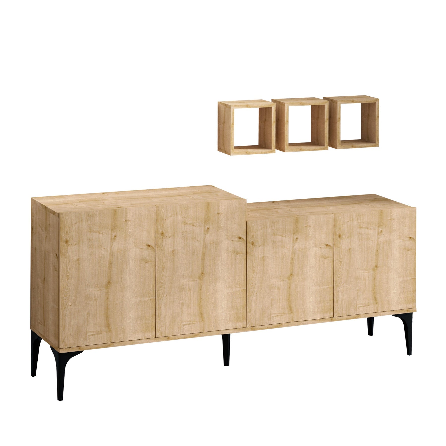 Set comoda si rafturi Magne, din PAL melaminat, stejar sapphire, 180x40x85 cm