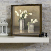 Tablou KZM450, din lemn de pin, pictura florala, 34x34 cm