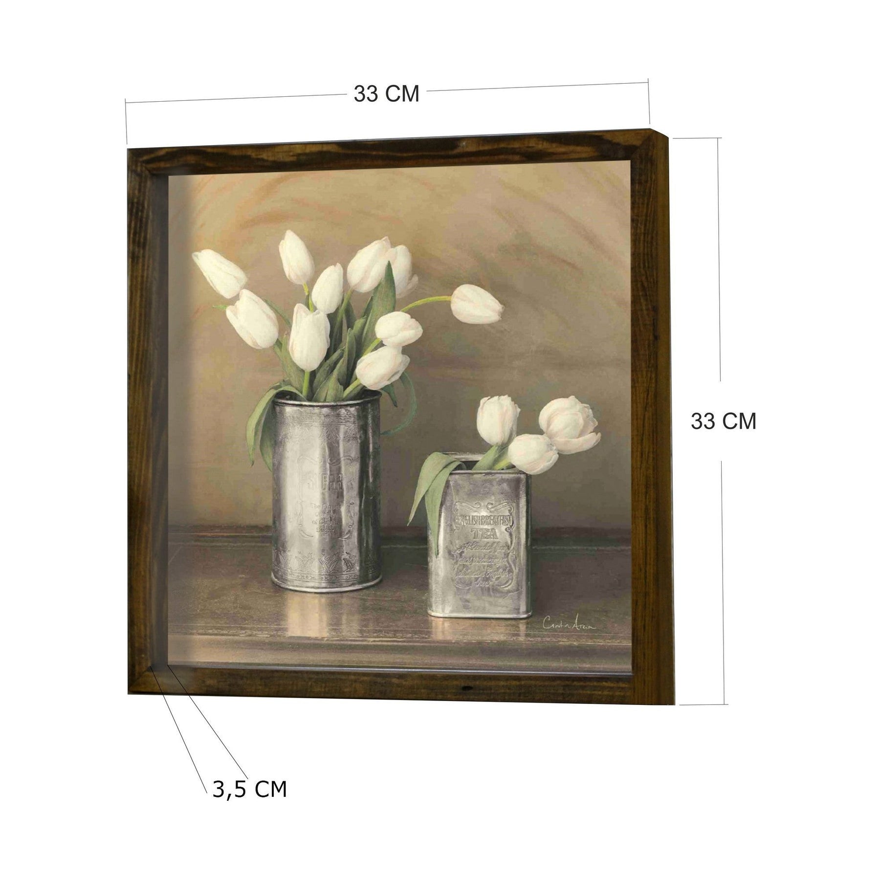 Tablou KZM450, din lemn de pin, pictura florala, 34x34 cm