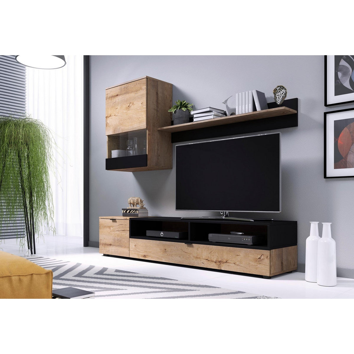 Living mic SNAP stejar lefkas/negru mat, 175x39x180 cm