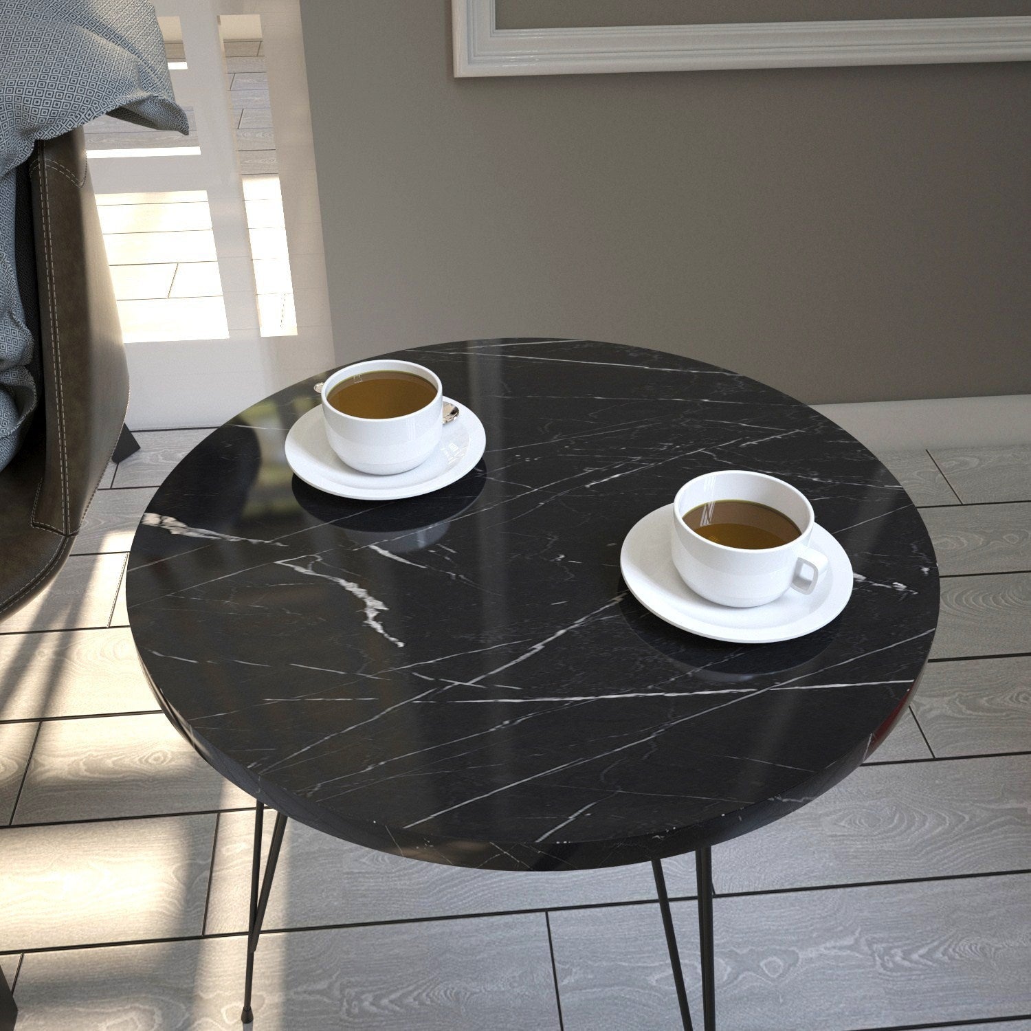 Masuta de cafea Sandalf, din PAL melaminat, marmura neagra, 40x40x44 cm