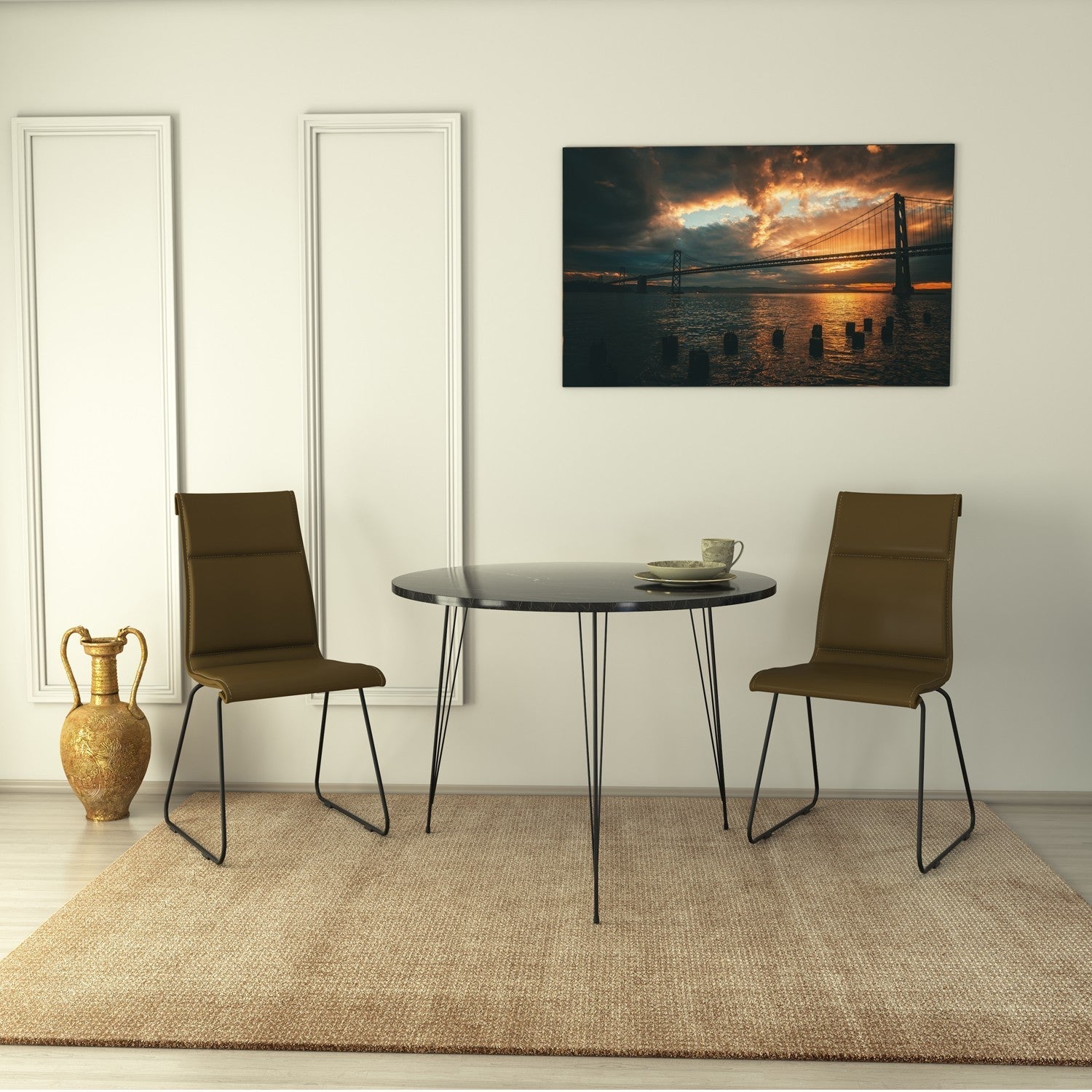 Masa Sandalf, din PAL melaminat, marmura neagra, 90x90x75 cm