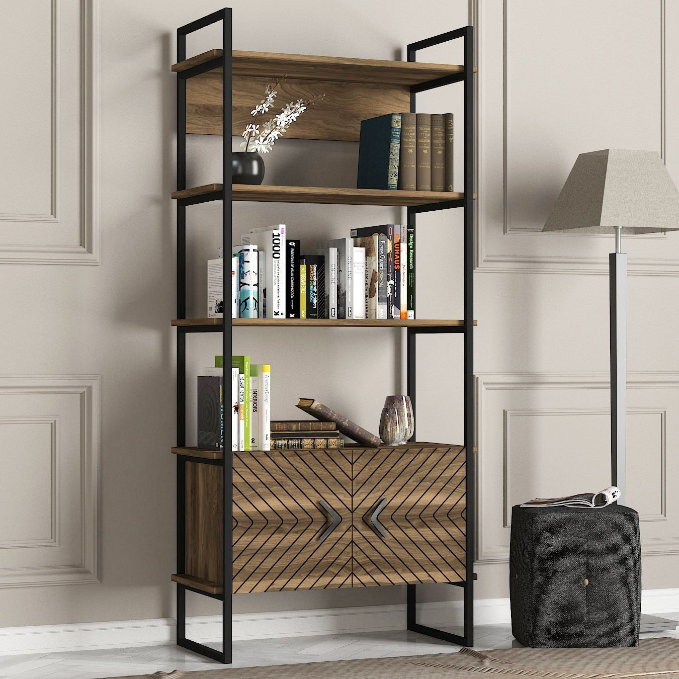 Biblioteca Scala, din PAL melaminat, nuc, 90x39x180 cm