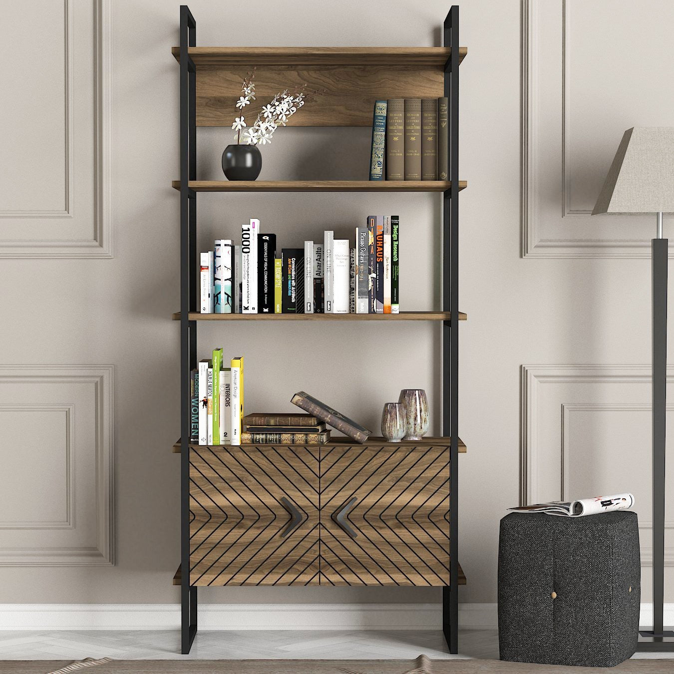 Biblioteca Scala, din PAL melaminat, nuc, 90x39x180 cm