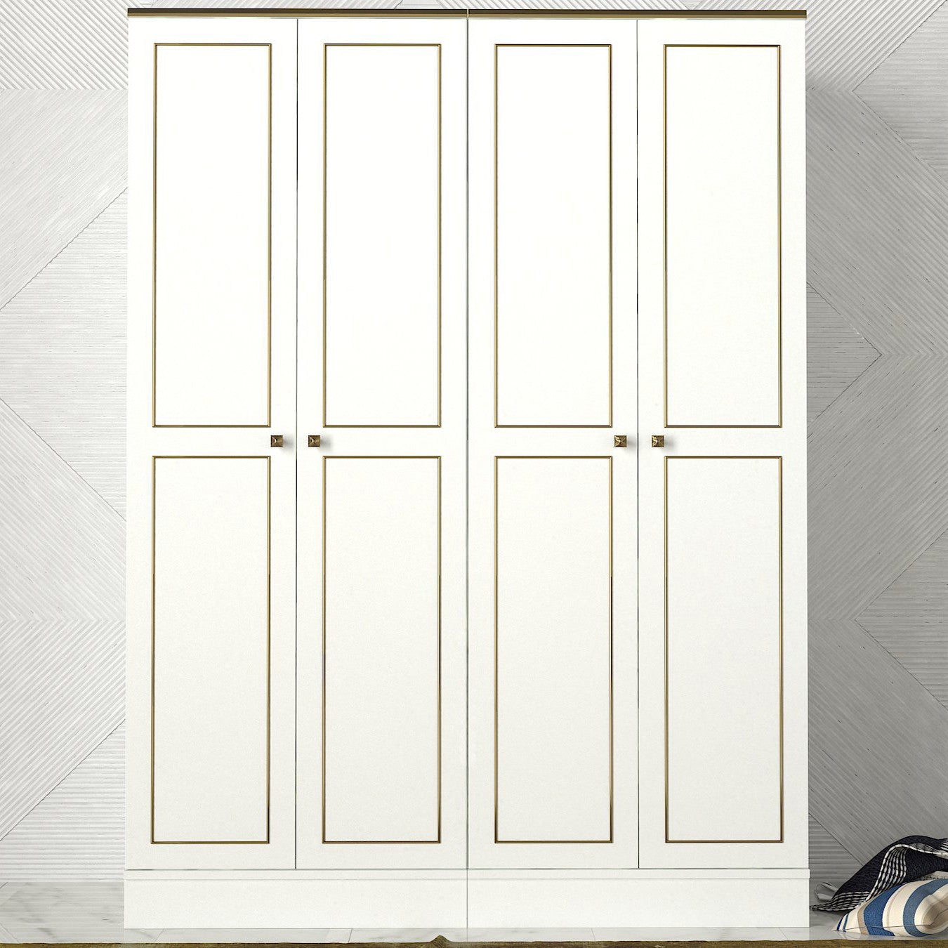 Dulap cu 4 usi Ravenna, din PAL melaminat, alb, 140x47x194 cm