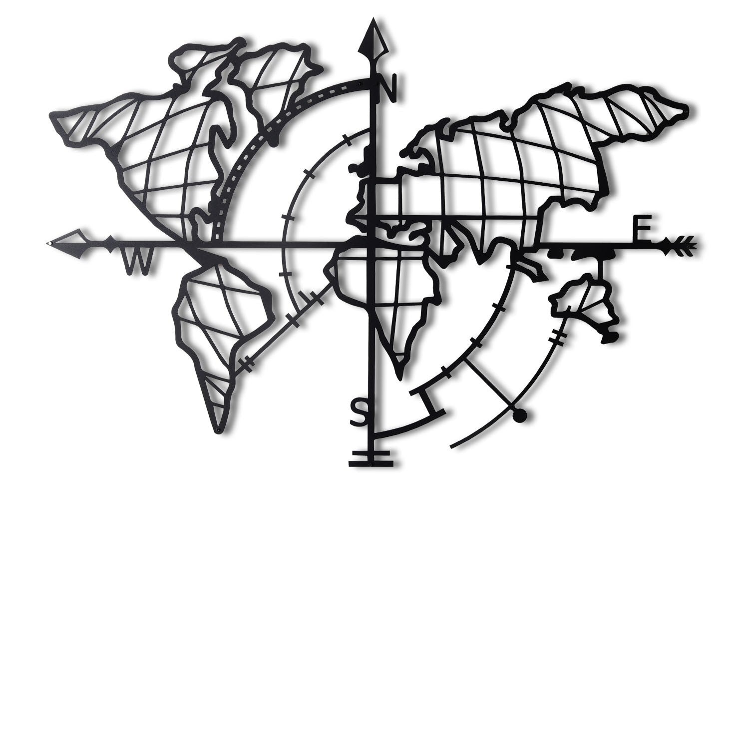 Decoratiune perete World Map, metal 100%, negru, 65 x 95 cm