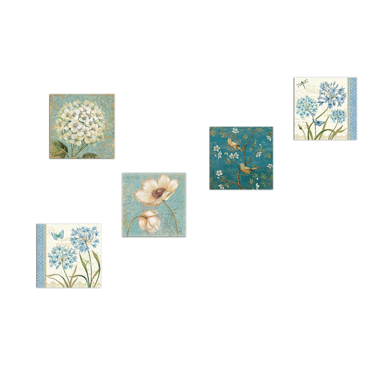 Set 5 Tablouri UTB094, imprimeu floral, 15x15 cm
