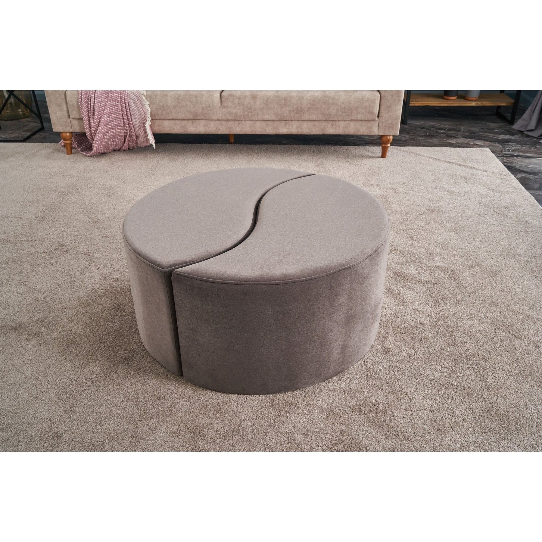 Taburet Alis, gri, stofa catifelata, 80x80x40 cm