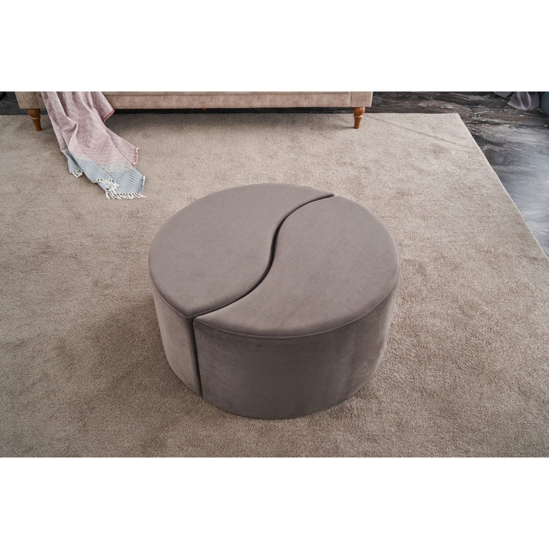 Taburet Alis, gri, stofa catifelata, 80x80x40 cm