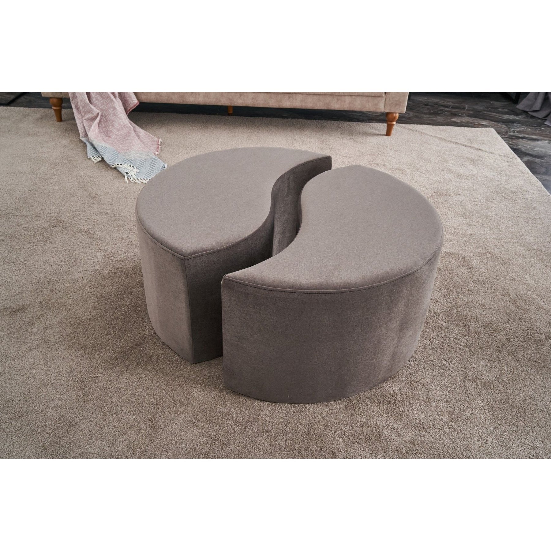 Taburet Alis, gri, stofa catifelata, 80x80x40 cm