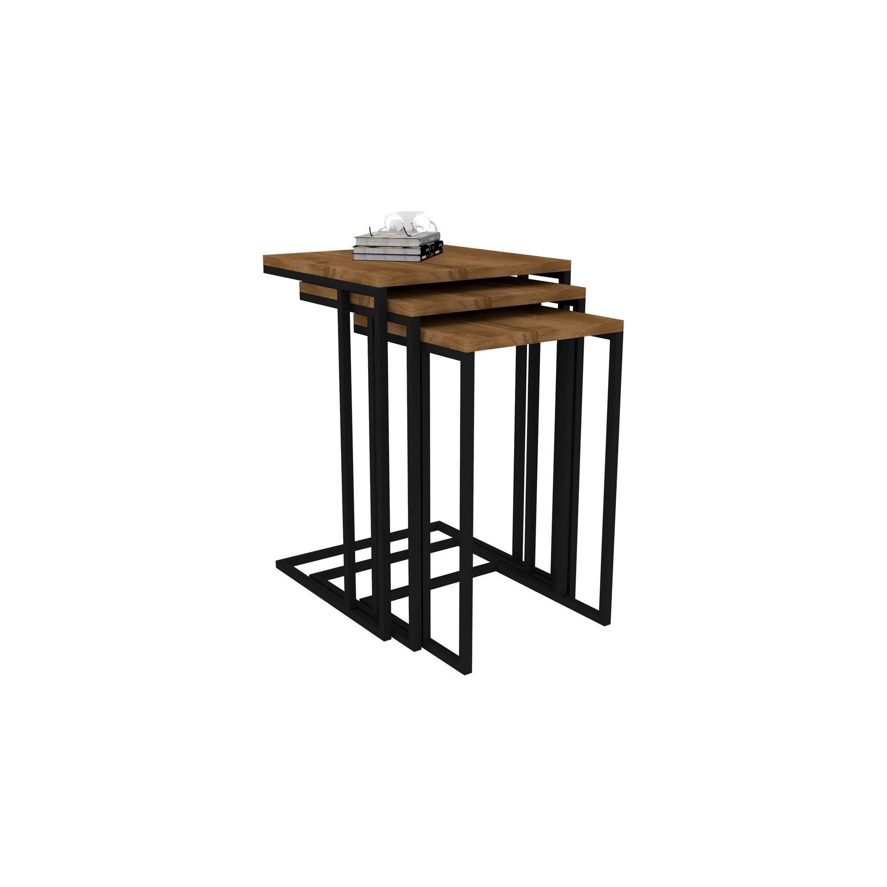 Set 3 masute Pino, nuc/negru, 100% PAL melaminat, 40x60x40 cm