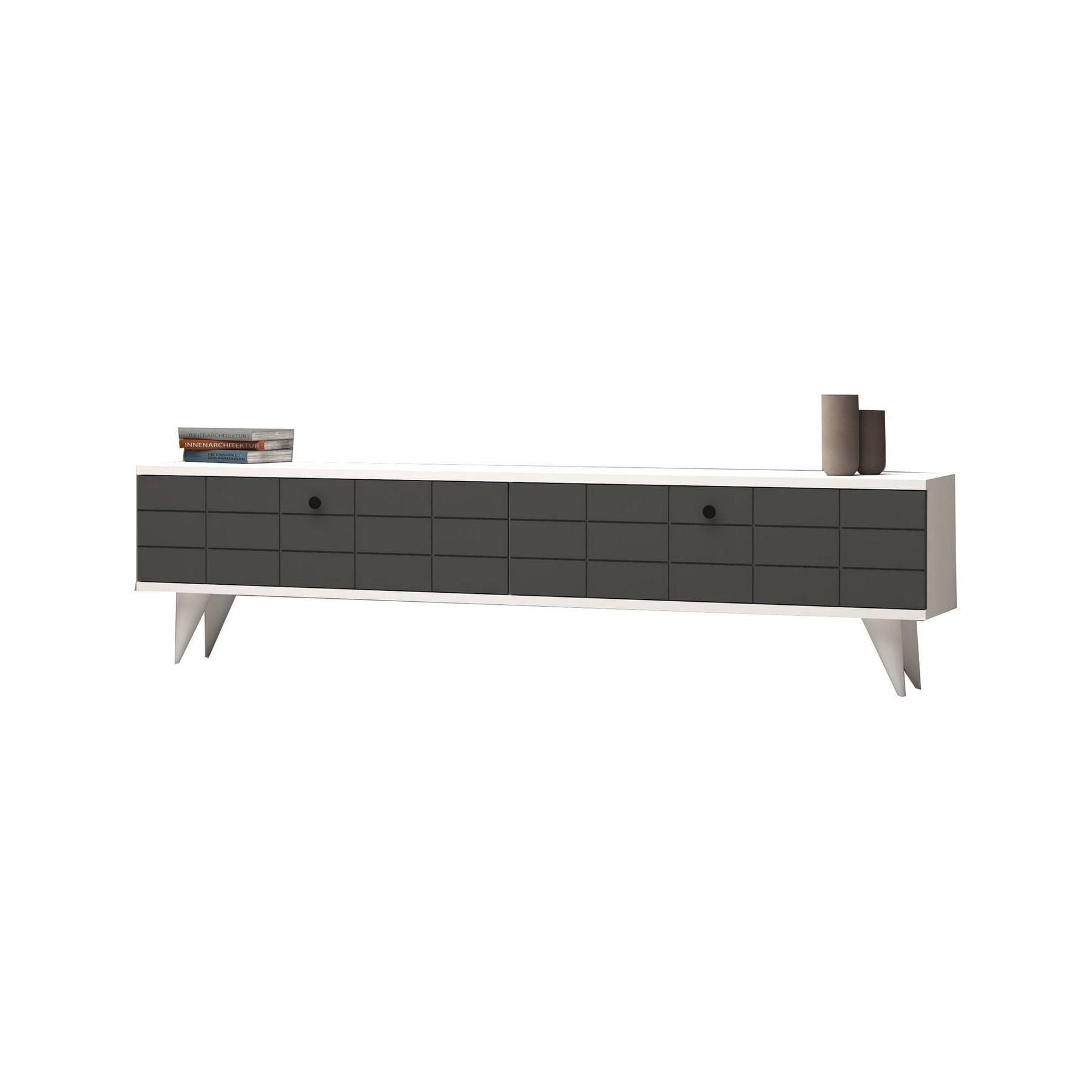 Comoda TV Alberi, alb/gri, PAL melaminat, 160x35x25 cm