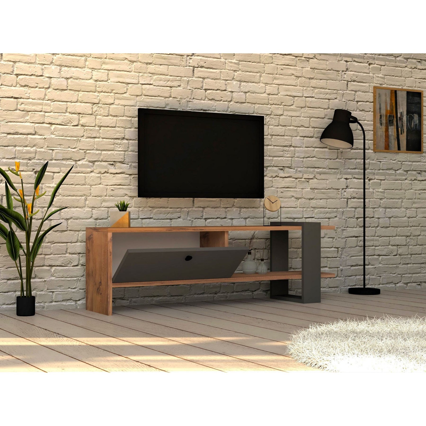 Comoda TV Ova, stejar/gri, PAL melaminat, 120x37x25 cm