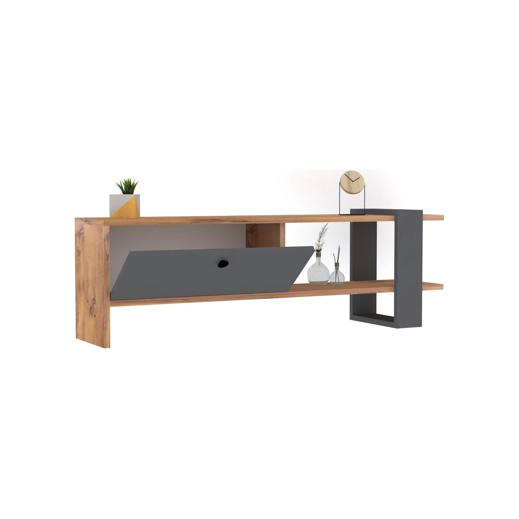 Comoda TV Ova, stejar/gri, PAL melaminat, 120x37x25 cm